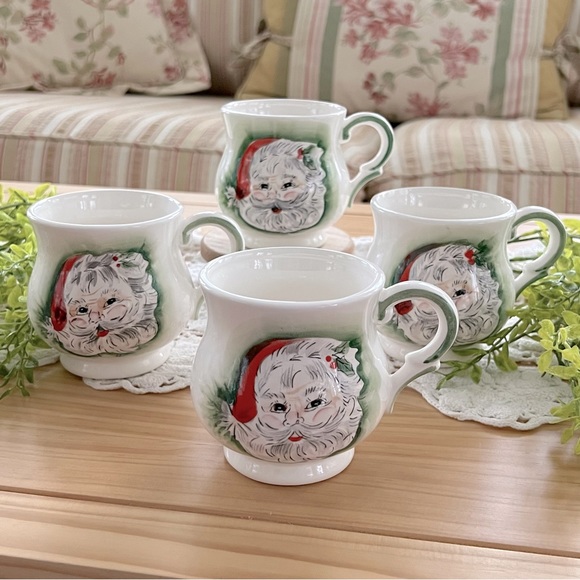 Set of 4 ~ Vintage RARE Christmas Cups w/ Hand Painted Santa Claus Faces ~ Japan - Picture 8 of 8